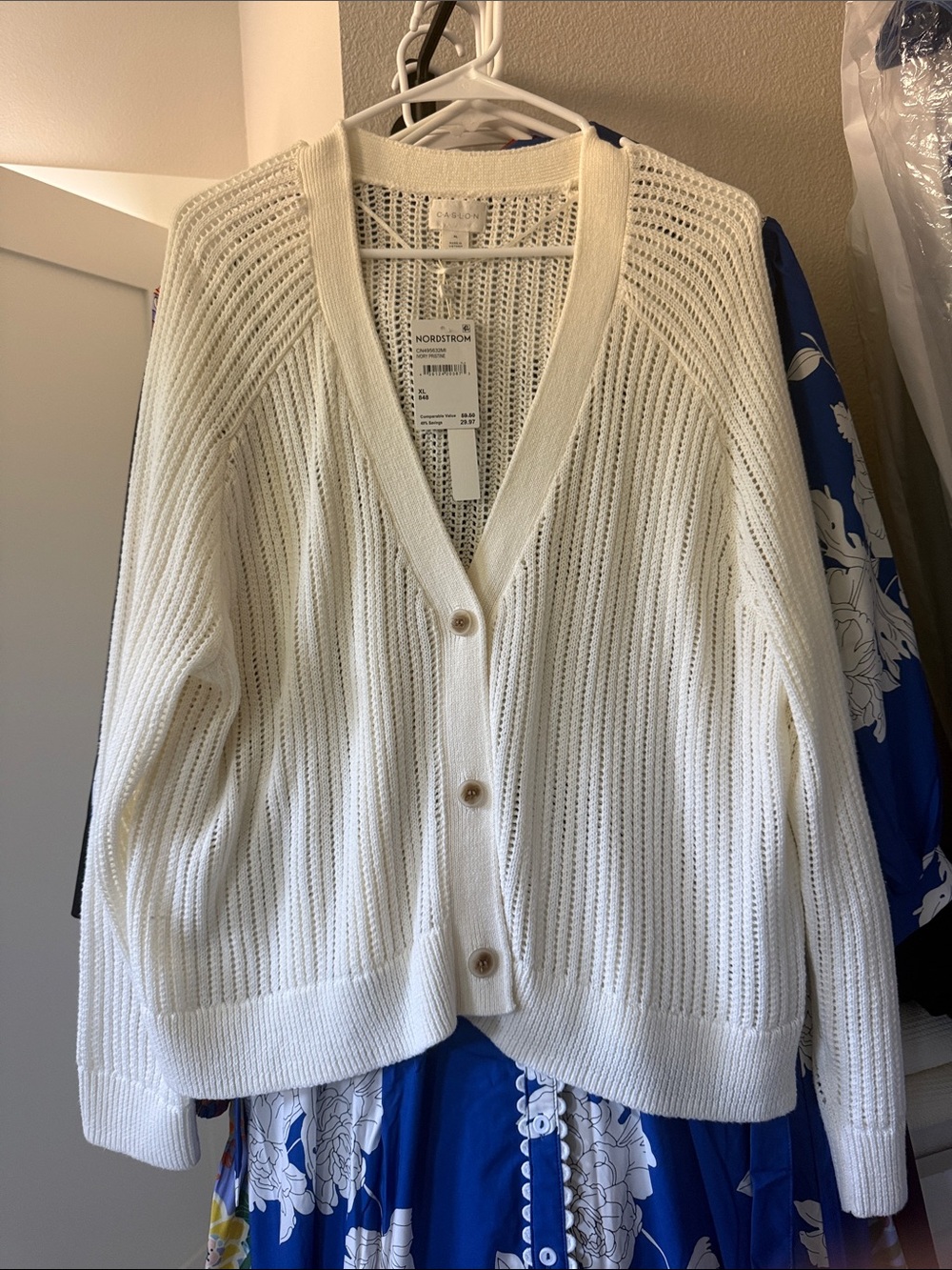Caslon Nordstrom Cream Open-Knit Button-Front Cardigan XL NWT